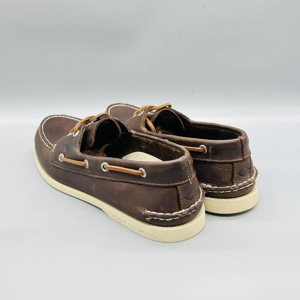 Sperry Shoes Mens 10 Brown Leather Top Sider Boat Deck Moc Toe Casual Comfort